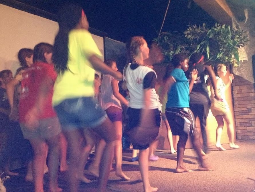 Group kids dancing onstage